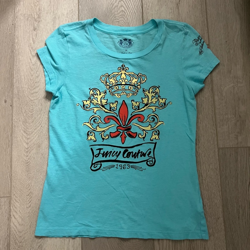 y2k juicy couture mcbling 2000s blue fleur de lis vintage trendy baby blue top